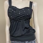 Women’s Black Rayon Casual Cocktail Stretch Bra In Beaded Pleated Size S Blouse