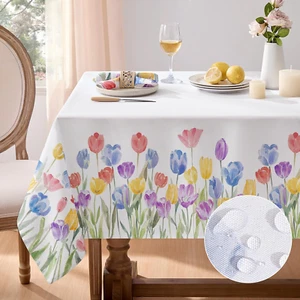 Spring Easter Tablecloth Rectangle - Waterproof Tulip Flower Decorative Table Cl - Picture 1 of 12