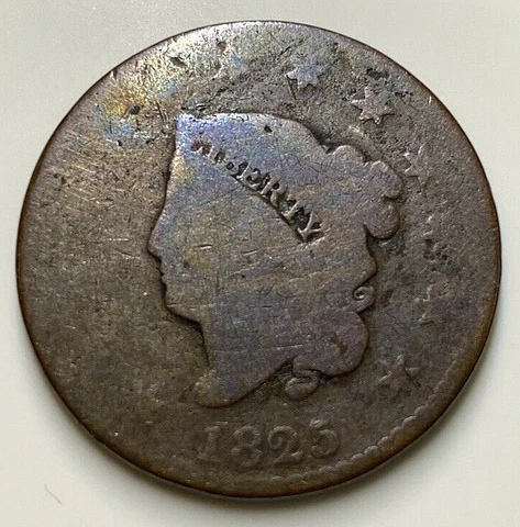 1825 USA Large 1 Cent / Penny - "Liberty / Matron / Coronet Head" Coin - FFF Cover