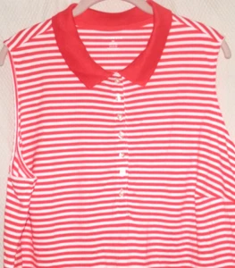 Lands End Sleeveless Cotton Blend Knit Polo sz 2X (20-22) Coral/White Stripes - Picture 1 of 11