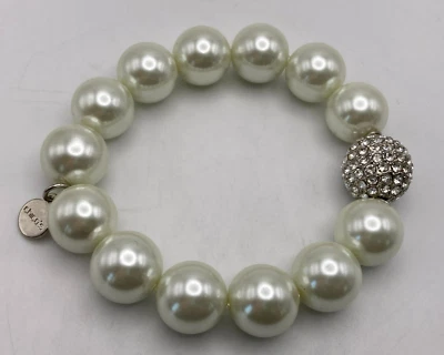 Nuevo NUEVO SIN ETIQUETAS Chico's Grande Imitación Perla Cuentas Espejo Bola Estrás Pulsera Elástica Foto 1 de 4