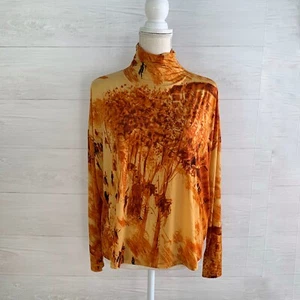 Babaton - Orange abstract loose mock neck top, L - Picture 1 of 7