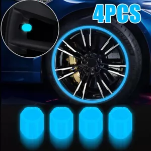 4pcs Blue Glow In Dark Car Wheel Tire Tyre Air Valve Stem Caps Cover Accessories - Picture 1 of 12