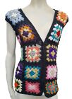 Handmade Lady's Granny Square Crochet Waistcoat Gilet Sz S/M 8 10 12