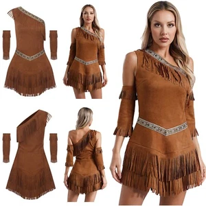 Womens Ancient Greek Warrior Princess One Shoulder Sleeveless Fringe Dress - Picture 1 of 21