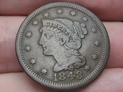 1848 Braided Hair Large Cent Penny, VF/XF Details - Image 1 of 4