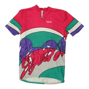 Agu Sport Mens Colourful All Over Print Cycling Jersey | Vintage 90s Biking VTG - Picture 1 of 4