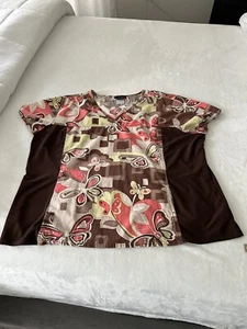 Cherokee Size 2XL Brown Side Panels Yellow & Coral Butterfly Pattern - Picture 1 of 6