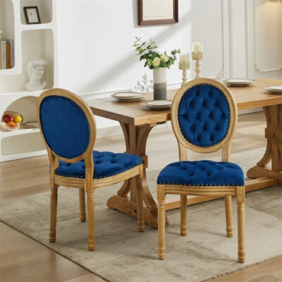 2 Set French Velvet Solid Wood Dining Chairs w/Nailhead Trim,Steel Spring inner - Image 1 of 4