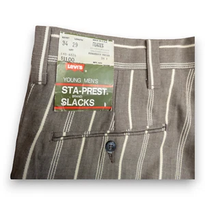 Vintage Levis Herren 34X29 vertikale Streifen Flare Hose Slack Made in USA Neu mit Etikett - Bild 1 von 9