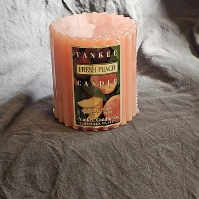 RETIRED Yankee Candle Fresh Peach Vintage Pillar 3” DISCONTINUED NOS Grooved  - Image 1 of 4
