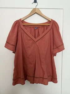 Old Navy Blouse Top Womens Sz XXL Coral Lace Peasant Cottagecore Boho Summer - Picture 1 of 10