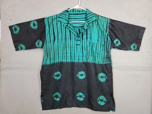 Herren Leinenmischung Boho Hippie Strand Shirt XL Batik Tunika Blau Schwarz Festival - Bild 1 von 9