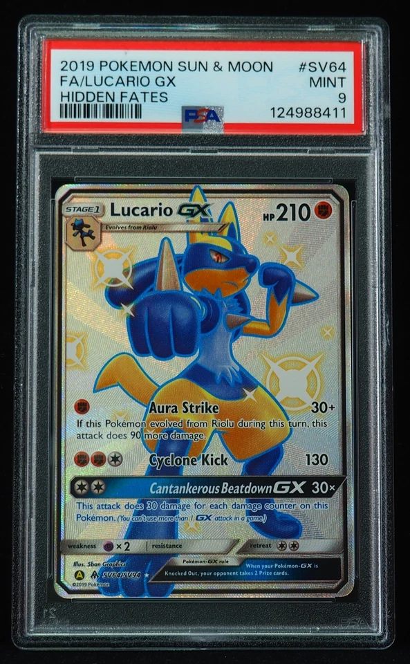 Lucario GX SV64 PSA 9 Hidden Fates Pokemon Card, Multiple Available - Image 1 of 4