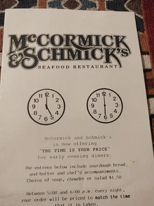 Vintage 1990 McCormick & Schmick's Seafood Restaurant Menu/San Diego,California - Picture 1 of 12