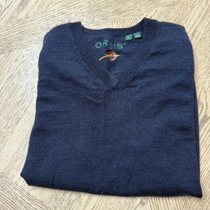 Orvis Men's Large Navy Blue V-Neck 100% Merino Wool Sweater Vest - Picture 1 of 7