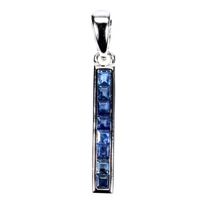 925 Sterling Silver Pendant Princess Sapphire 2mm Natural Gemstone Jewelry - Picture 1 of 14