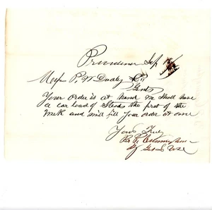 Carta de Providencia 1869 firmada B.P. Cunningham a P.W. Orden de trineo Dudley - Imagen 1 de 2