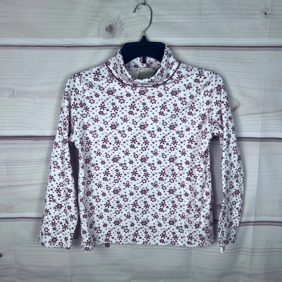 LL Bean верхний девочек L красный белый водолазка футболка снежинка графический длинным рукавом - Изображение 1 из 4