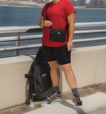 Bolso Bandolera Lululemon Líneas Curvas Negro LW9DL1S Mensajero Elegante Foto 1 de 4