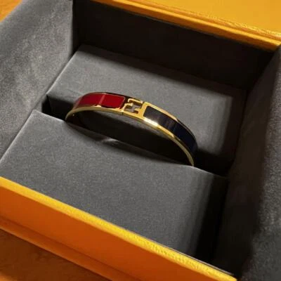 Fendi FF логотип эмаль красный черный золотой тон браслеты браслет аксессуар w/коробка - Изображение 1 из 4