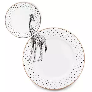 NEW Yvonne Ellen Monochrome Giraffe Plate Set 2pce - Picture 1 of 6