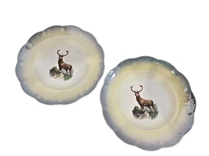 Vrg Limoges Stag Deer/Elk China Plates X2 France 8 1/2" Lustrous Finsh Scalloped - Picture 1 of 6