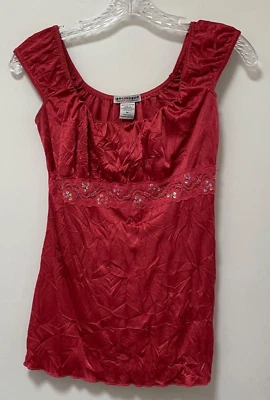 Younique женщин без рукавов верхний средний Y2K атласная рубашка красный оранжевый кружева блестки - Изображение 1 из 4