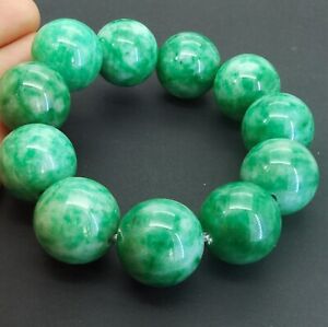 large 20mm round green jade stone beaded Bracelet,Stretch,Man,Woman,Good Lucky