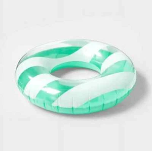 Sun Squad Inflatable Swim Tube 31" dia blue aqua mint stripe - Picture 1 of 1