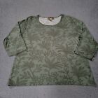 Caribbean Joe Shirt Womens XL Green Floral Stretch Outdoors Hawaiian Medium Wash
