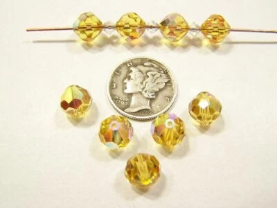 Light Topaz AB (8mm) VTG Swarovski 39/5300 Faceted Round Spacer Crystal Beads - Image 1 of 4