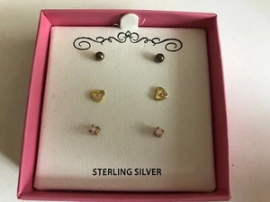 Juego de tachuelas de circonia cúbica rosa/plata esterlina para niños Macys C515 - Imagen 1 de 2