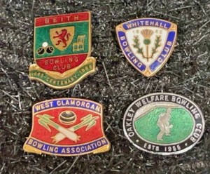 Vintage Menge 4 emaillierte England Bowling Clubs Pins; verschiedene Clubs - Bild 1 von 5