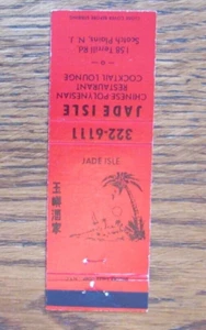 FUNDA TIKI BAR MATCHBOOK: JADE ISLE SCOTCH PLAINS, NUEVA JERSEY MATCHCOVER -C24 - Imagen 1 de 2