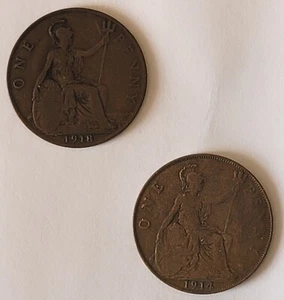 Great Britain 2 Pennies 1914, & 1918 - Picture 1 of 6