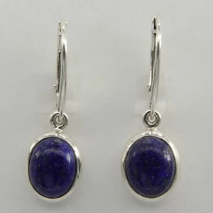 Blue LAPIS LAZULI Oval Dangle Drop Earrings - 925 STERLING SILVER Leverback #32e - Picture 1 of 3