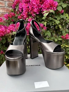 NUEVO EN CAJA $1450 Sandalias Balenciaga Plataforma Cuero Camden Metálico Negro Talla 41 EE. UU. 11 - Imagen 1 de 10
