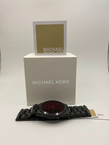 Orologio da polso uomo Michael Kors MK8734 cinturino nero quadrante rosso bracciale tondo tondo