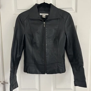 Studio JPR Jacket 100% GENUINE LEATHER Womens Sz S Black Full Zip Biker Casual - Picture 1 of 6