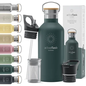 Borraccia in acciaio inox con cannuccia, infusore e 3 coperchi: 1 e 0,5L a prova di perdite - Foto 1 di 5