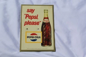 Letrero vintage Say Pepsi Please TOC lata sobre cartón soda pop - Imagen 1 de 6