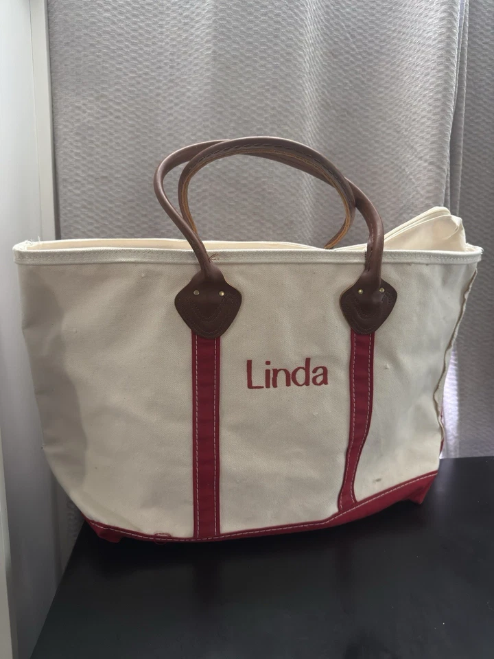 RARO! L.L. "Bolso de lona Bean vintage años 80 barco y tote blanco y rojo grande 21""x13""" Foto 1 de 4
