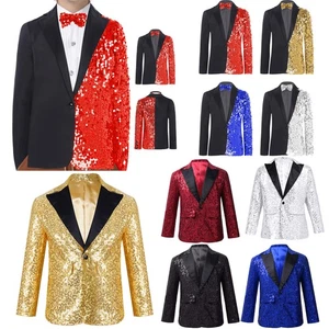 Jungen Metallic Blazer Modern Jacke Festliche Anzugjacke Langarm Reverkragen - Picture 1 of 57