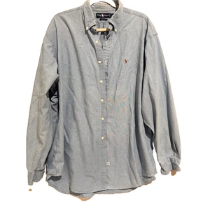 Ralph Lauren Camisa de Vestir Denim Azul Hombres XL Algodón Unisex Pony Capa Preppy - Imagen 1 de 7