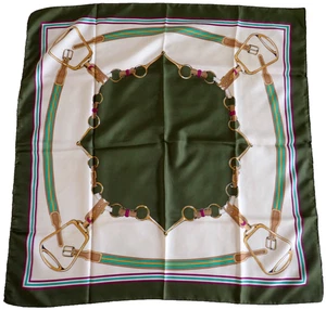 JP Collections Silky Green White Equestrian Scarf Made in Italy 31" Square Wrap - Picture 1 of 6