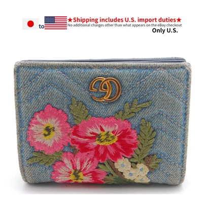 Gucci Denim Cartera Flora Flor Doble Pliegue Auténtico Foto 1 de 4
