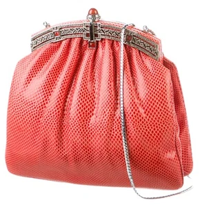 Judith leiber Art Deco Karung SnakeSkin Evening Bag Marcasite Crystal Gemstones - Imagen 1 de 19