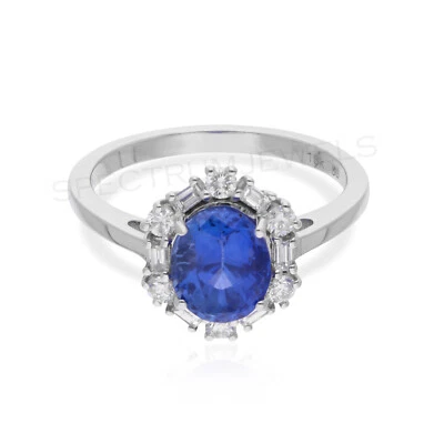 2.61 TCW Natural Blue Sapphire H/SI Baguette Diamond Ring 18k White Solid Gold - Image 1 of 4