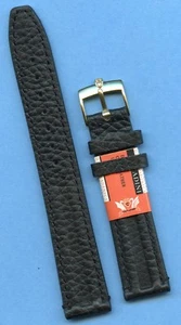BLACK GENUINE LEATHER CAVADINI STRAP BAND 18mm 20mm & GEN. TUDOR GOLD BUCKLE - Picture 1 of 4